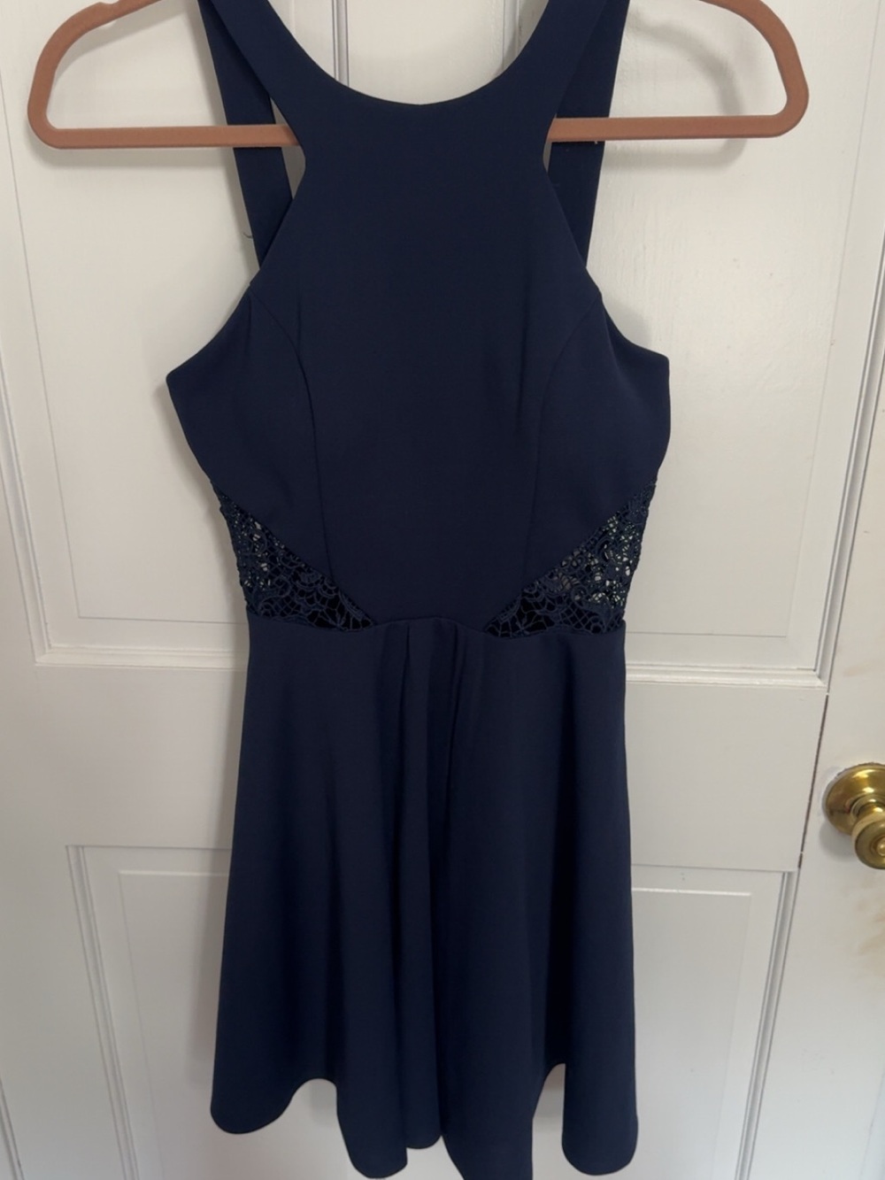 City Studio Navy Lace-Inset Mini Dress